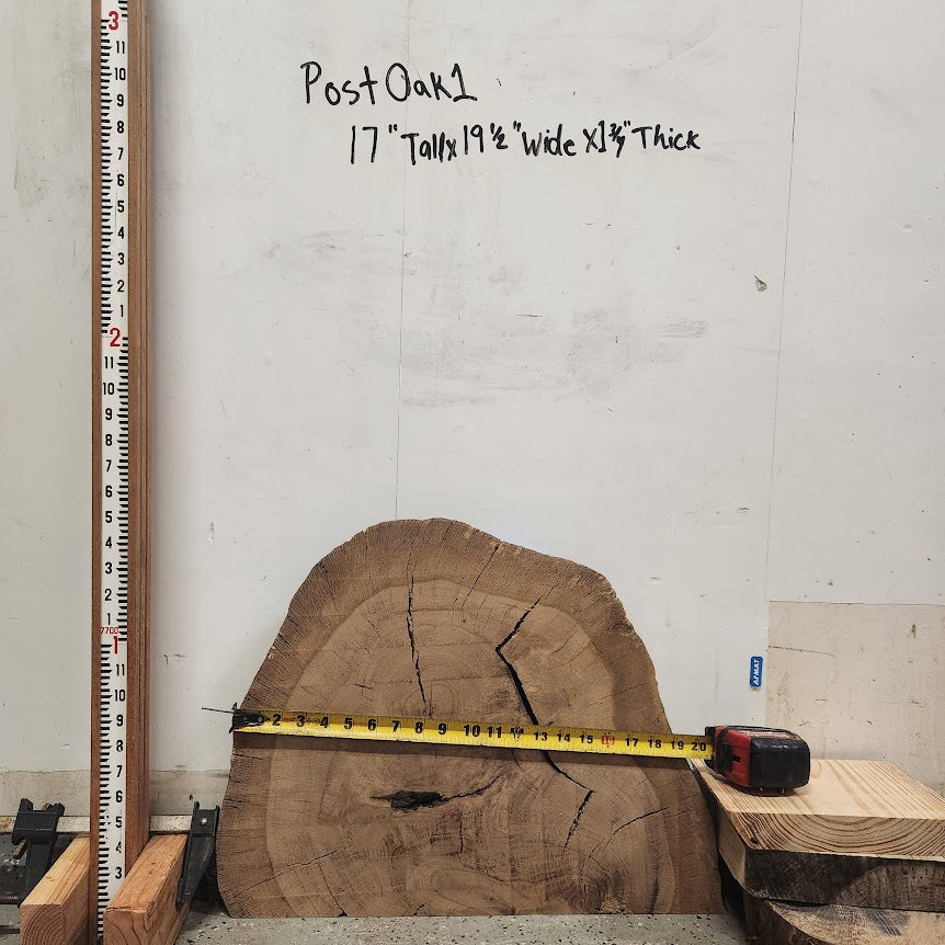 Front view of Post Oak cross section with length and width measurement, sourced in DFW
